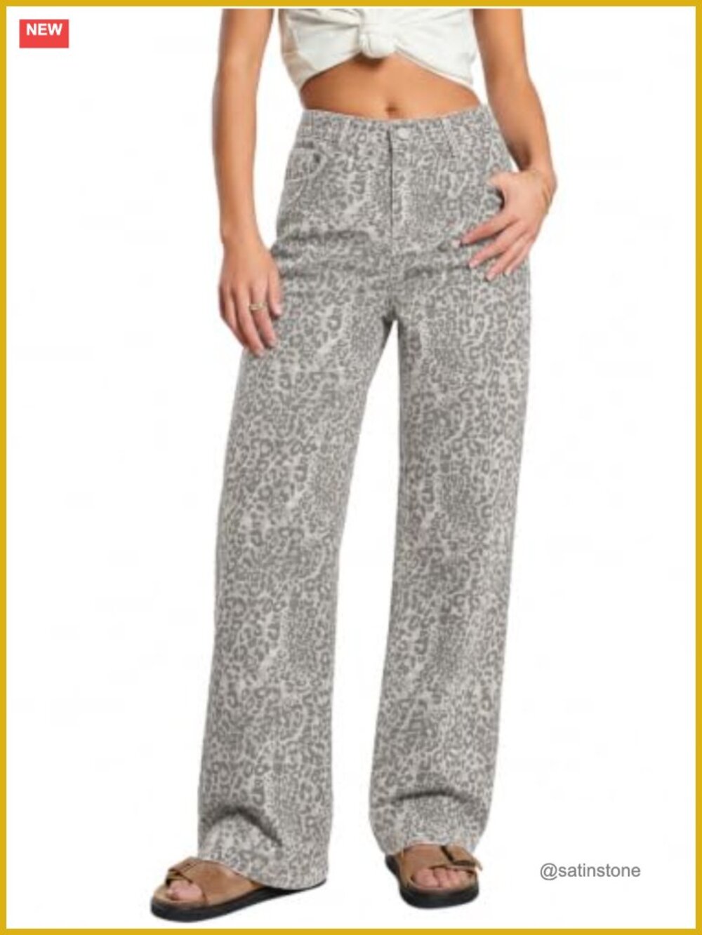 Women's High Waisted Baggy Wide Leg Leopard Print Jeans Y2K Denim Pants